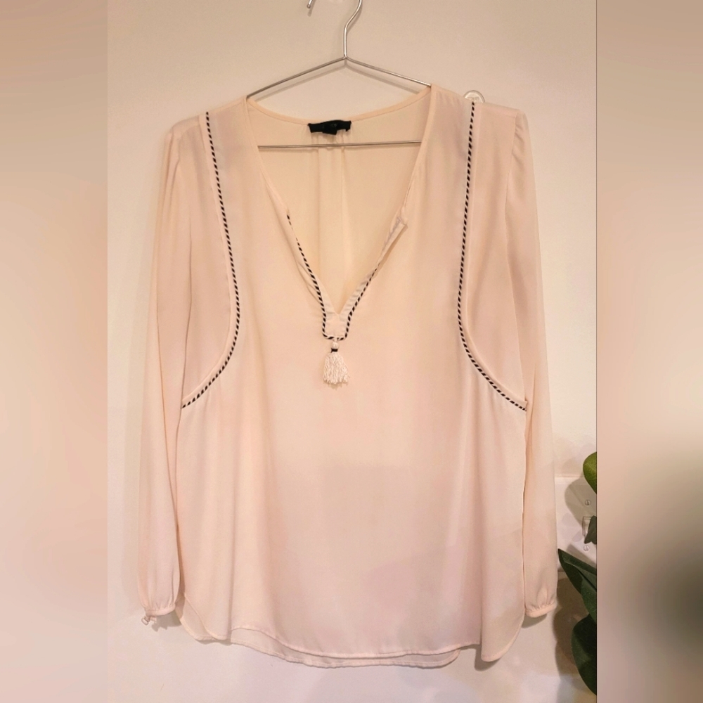 J Crew Cream Tassel Trim Top Size 8